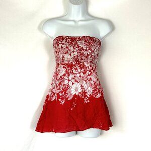 Tramp Y2K Baby Doll Tub Top Red Floral M Strapless